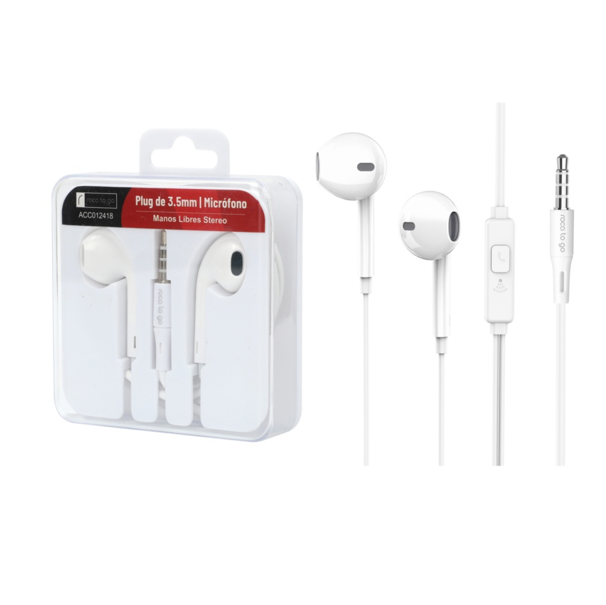 Manos Libres Stereo ROCA TO GO 3 5mm Blanco (tipo iPhone) Universal