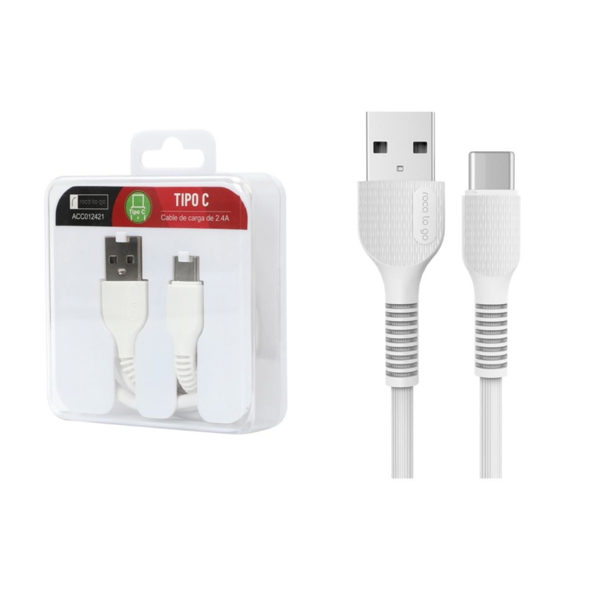 Cable de Datos ROCA TO GO USB A a USB C 100cm 2.4A Blanco