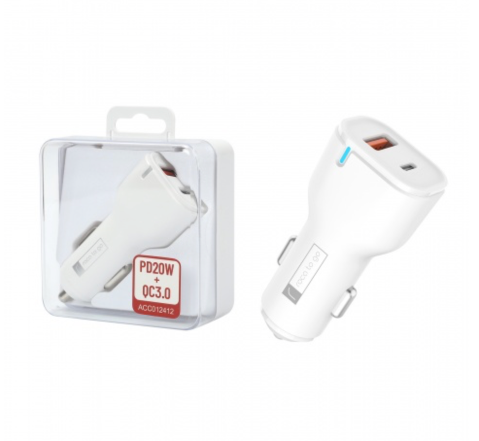 Cargador Inteligente Auto ROCA TO GO 20W+QC 3.0 USB A QC 3.0 + USB C/PD (sin Cable)