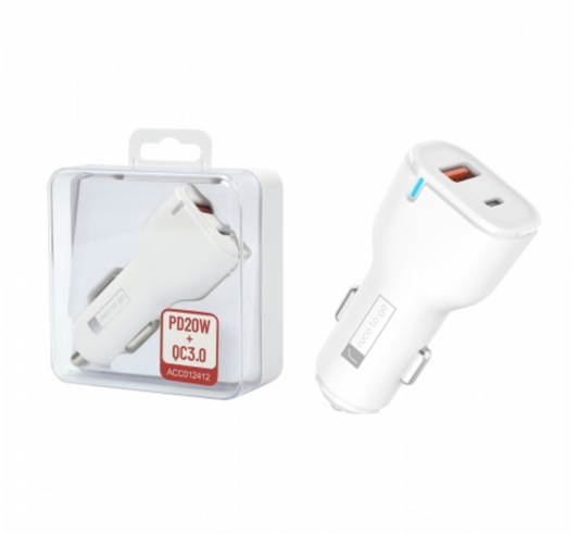 Cargador Inteligente Auto ROCA TO GO 20W+QC 3.0 USB A QC 3.0 + USB C/PD (sin Cable)