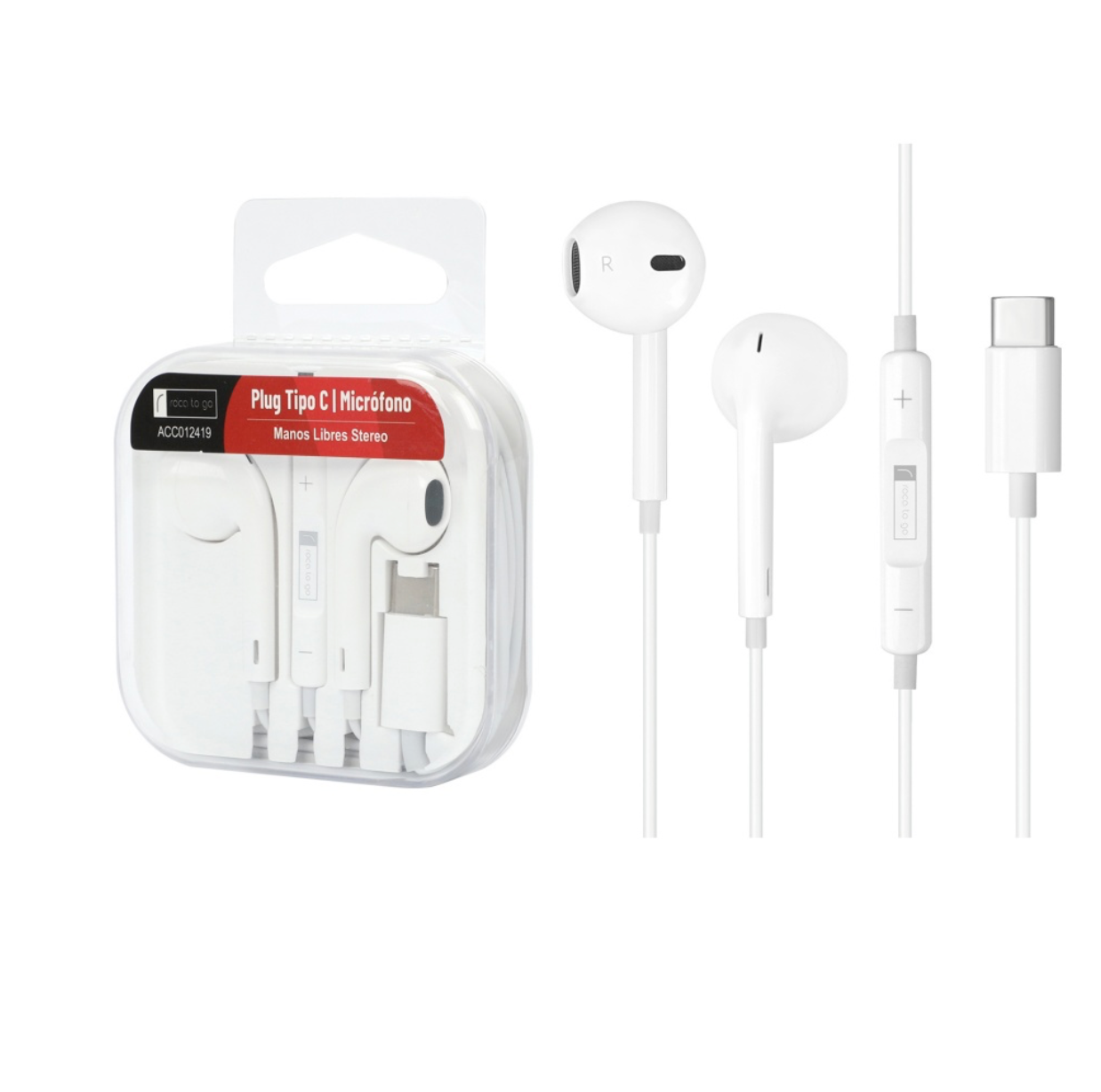 Manos Libres Stereo ROCA TO GO Tipo C Blanco (tipo iPhone) Universal