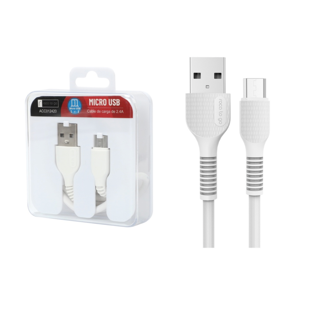 Cable de Datos ROCA TO GO USB A a microUSB 100cm 2.4A Blanco