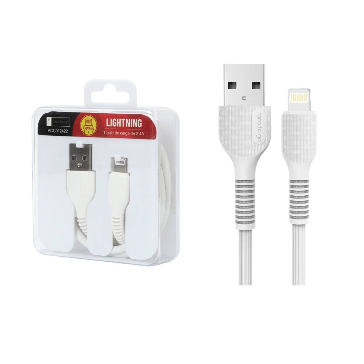 Cable de Datos ROCA TO GO USB A a Lightning 100cm 2.4A Blanco