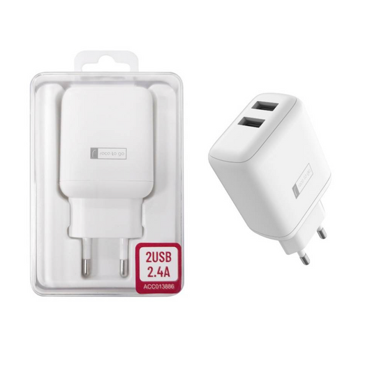 Cargador ROCA TO GO 12W / 2.4A 2x USB A Sin Cable
