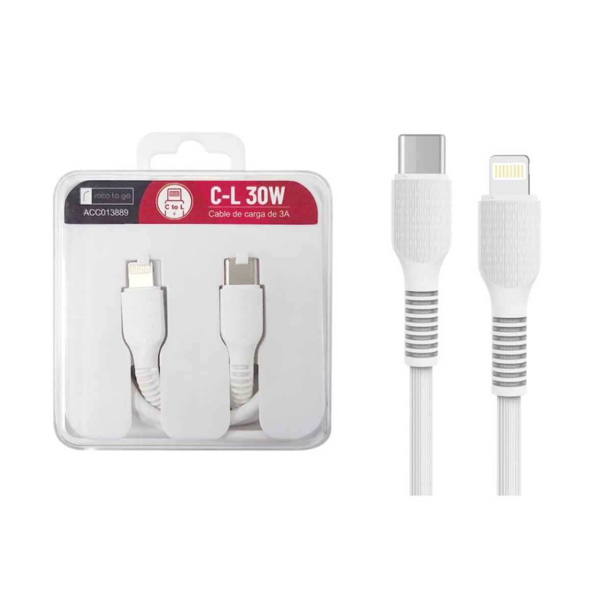 Cable de Datos ROCA TO GO USB C a Lightning 100cm 3A 30W Blanco