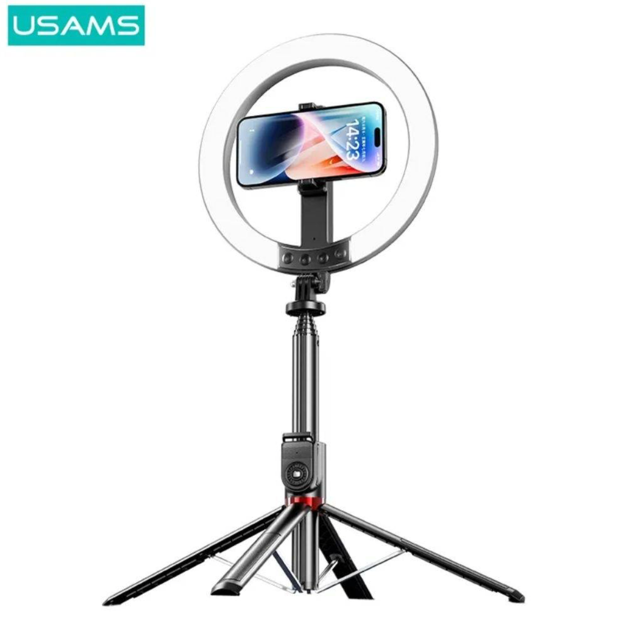 Palo Selfie con Trípode y Aro de Luz de 10 " Inalámbrico Altura Máx. 2.3M Negro ZB323 USAMS