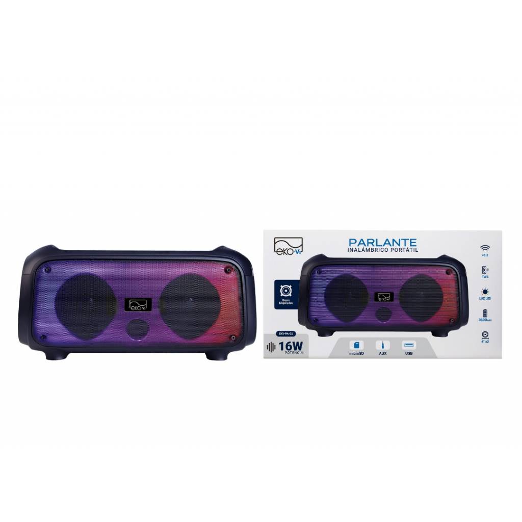Parlante Bluetooth EKV-PA-02 16W 2 x 4" 3600 mAh Correa para Transporte Negro EKO-Vi