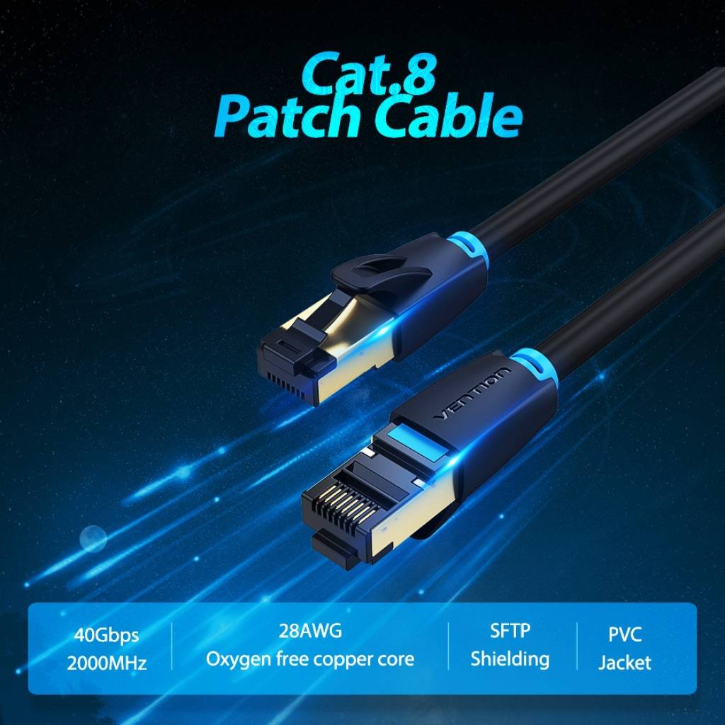 Cable de Red Cat.8 SSTP / 1M / Negro IKABF Vention